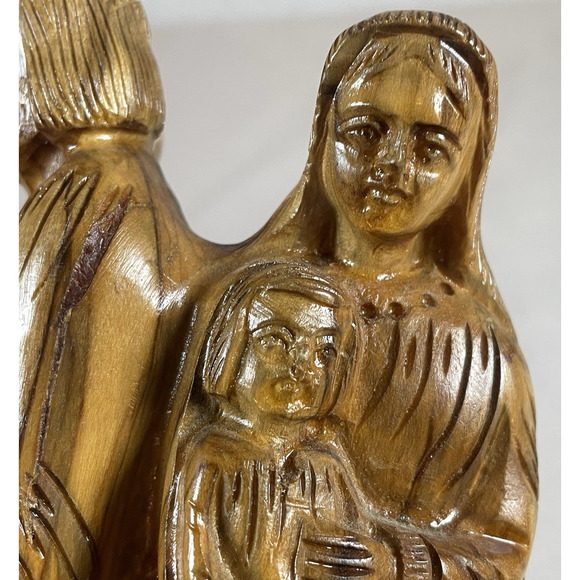 Hand Carved Vtg 1992 Olive Wood Holy Family Baby Jesus Mary Joseph Donkey SIGNED - Picture 7 of 11